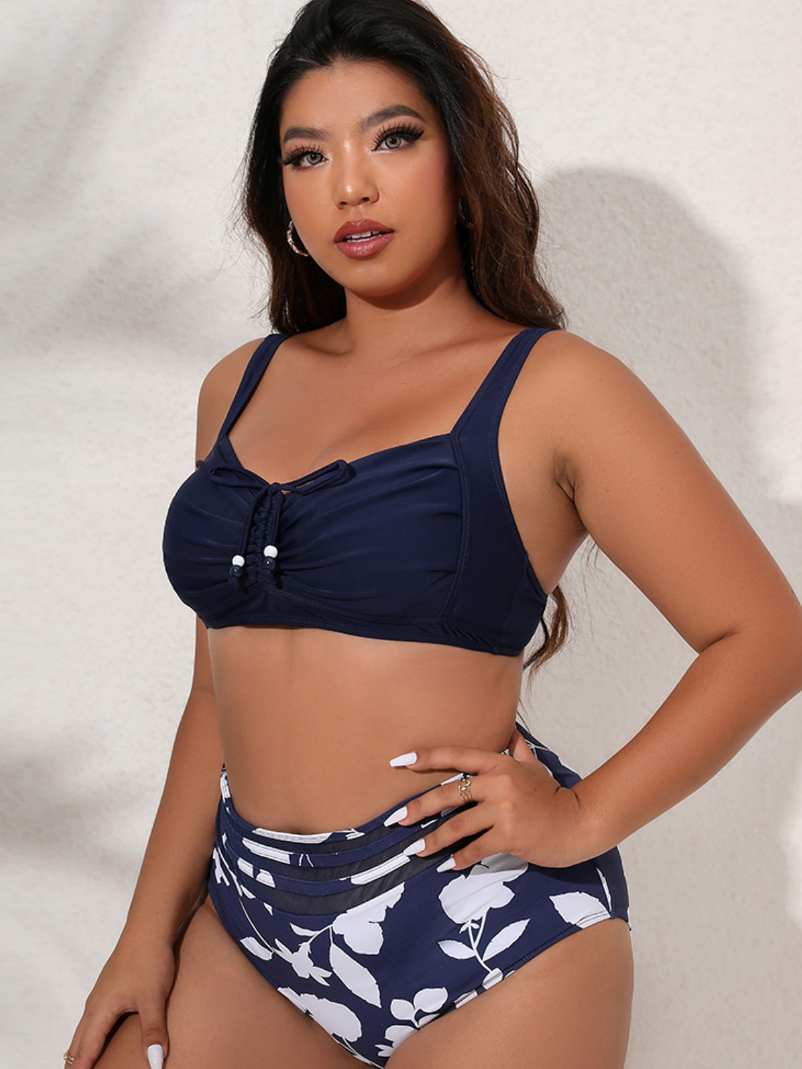 Plus Size Printed Gathered Detail Bikini Set