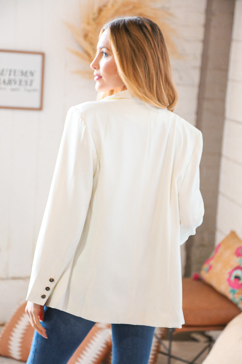 White Tassel Fringe Shoulder Button Down Blazer