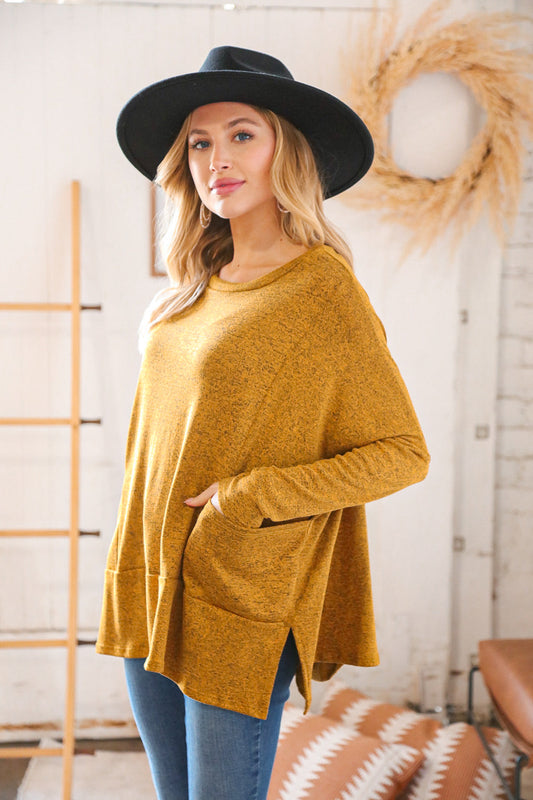 Butterscotch Hacci Two Tone Dolman Sweater Top