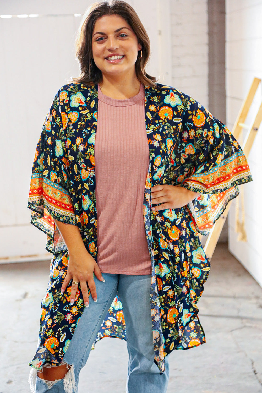 Navy Boho Paisley Rayon Challis Open Kimono