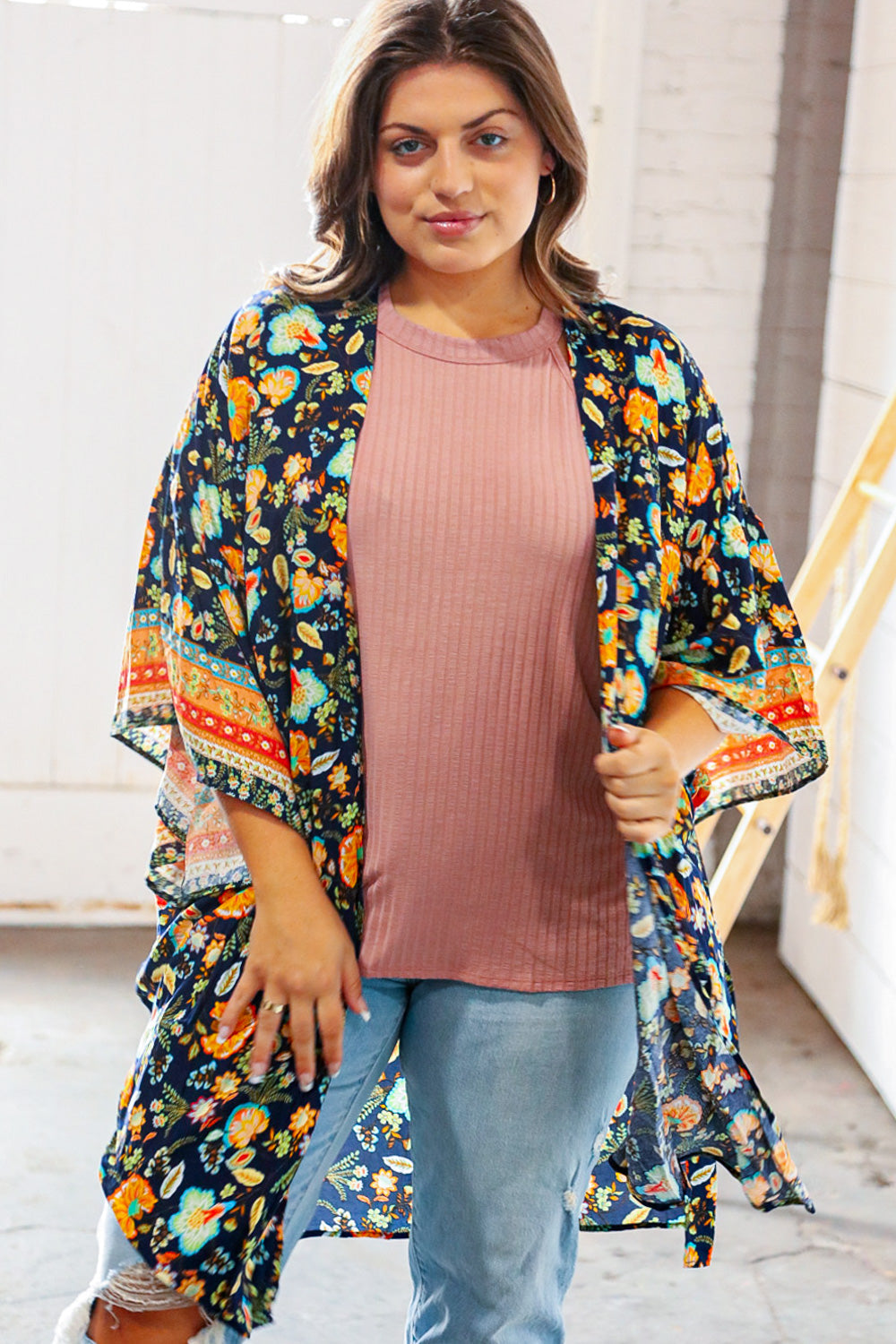 Navy Boho Paisley Rayon Challis Open Kimono