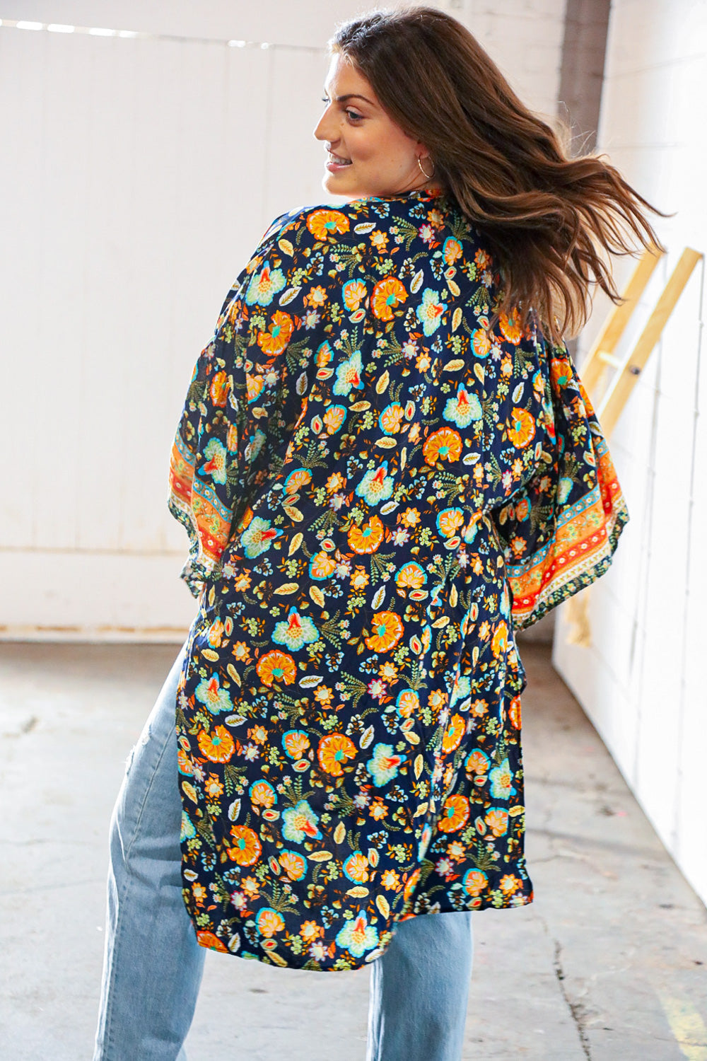 Navy Boho Paisley Rayon Challis Open Kimono