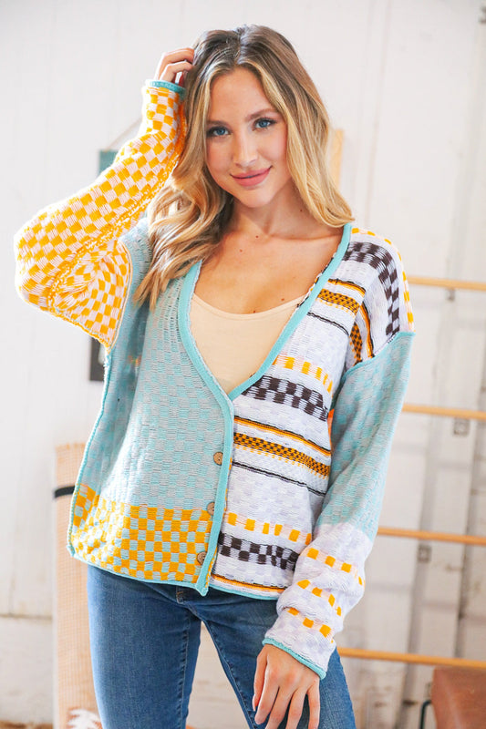 Gingham Color Block Patchwork Cardigan