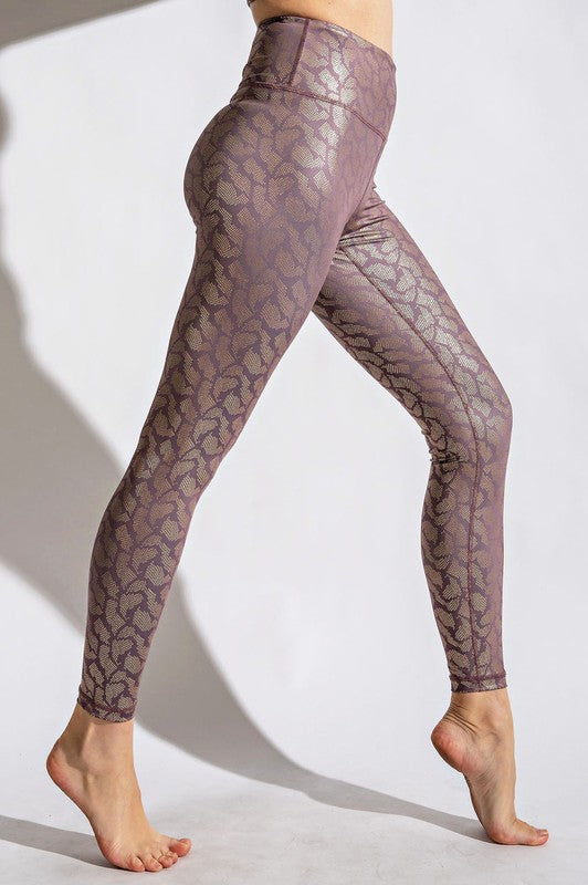 DK Mauve & Gold Geo Foil Printed Full Length Leggings