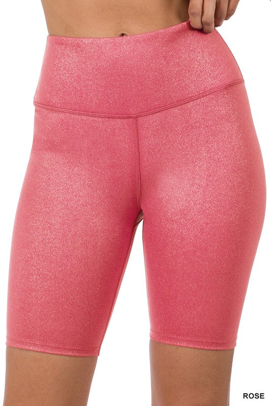 Rose Glitter Athletic High Rise Biker Shorts