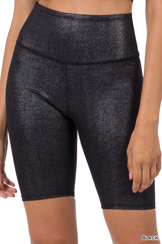 Black Glitter Athletic High Rise Biker Shorts