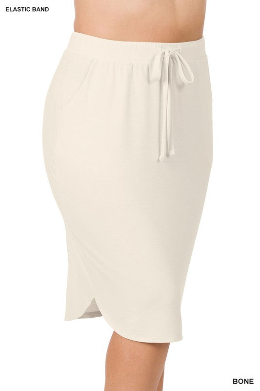 PLUS SELF TIE TULIP HEM SKIRT WITH SIDE POCKETS