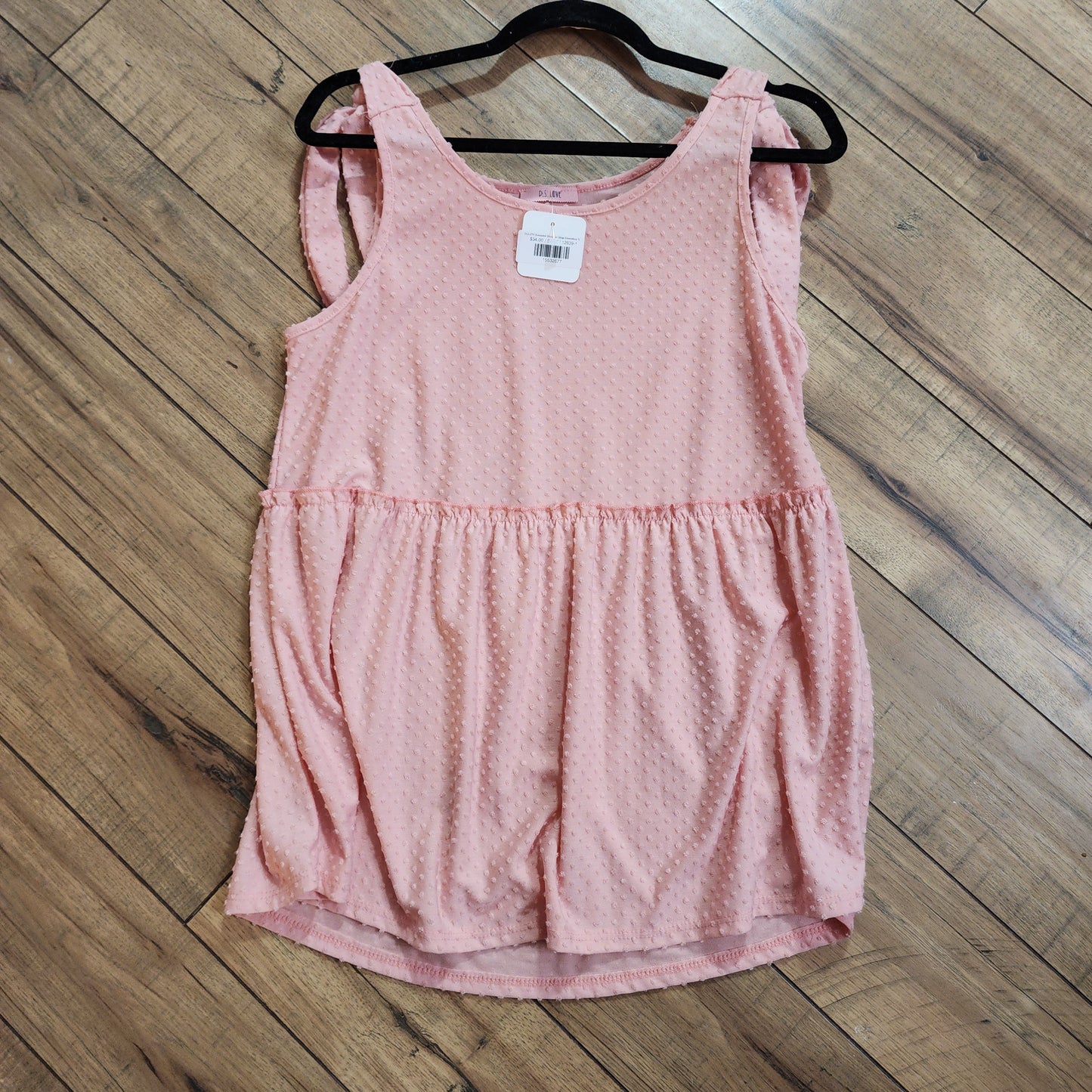 Pink Swissdot Shoulder Tie Sleeveless Top