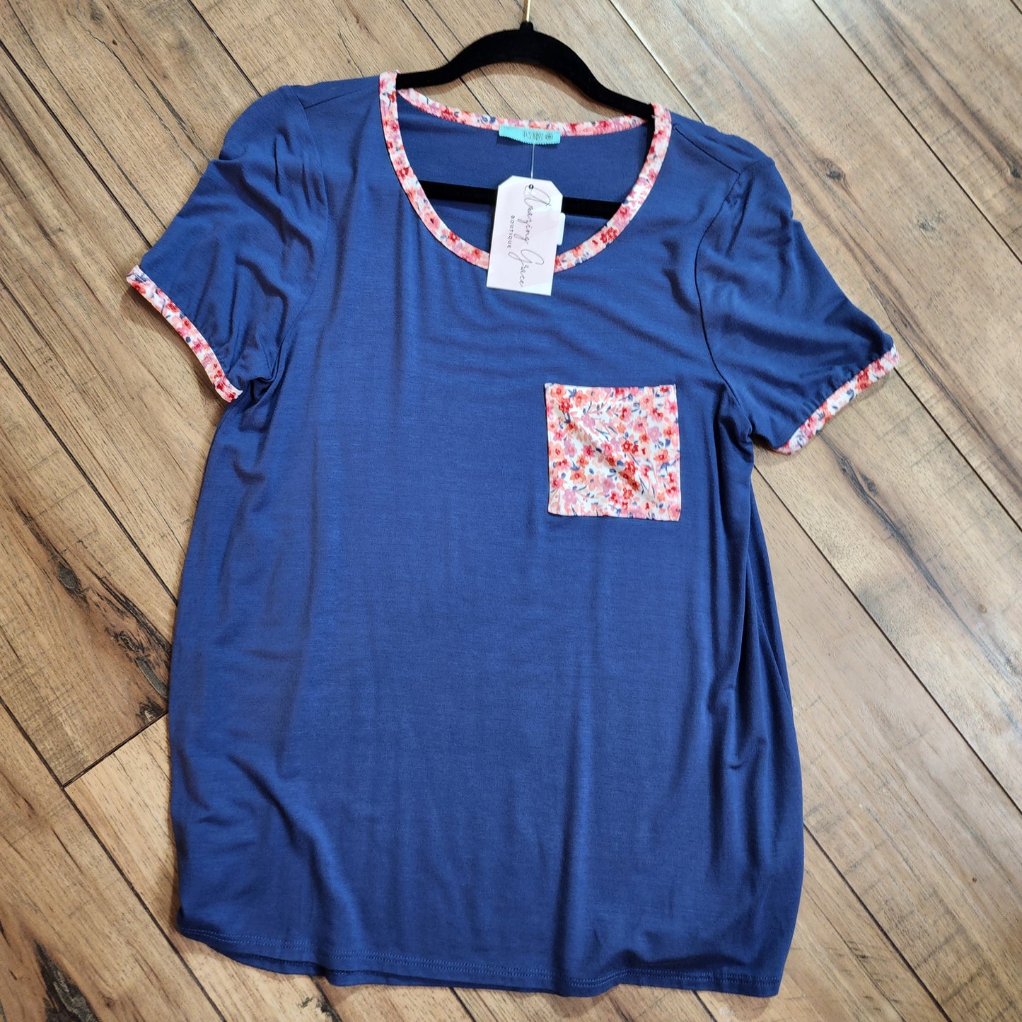 Blue & Floral Pocket Tee