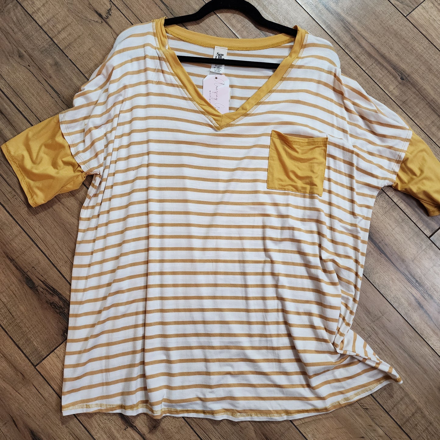 Ivory & Mustard Striped Pocket Tee