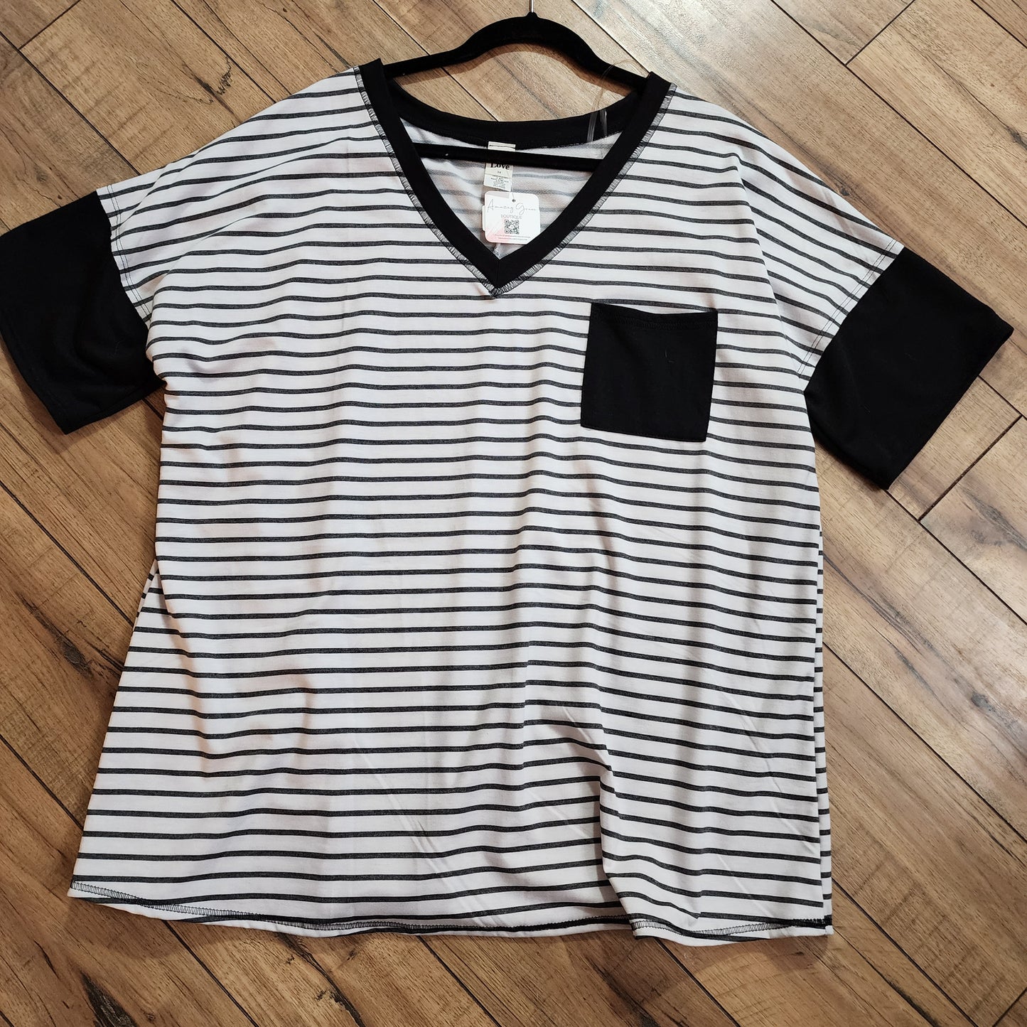 Black & White Striped Pocket Tee