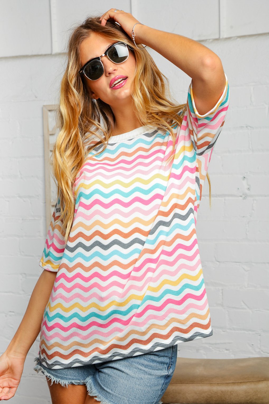 Multi Wavy Chevron Thermal Knit Top