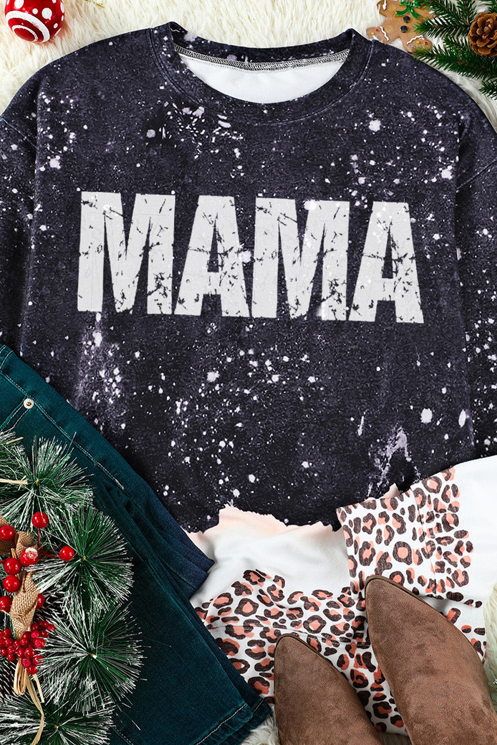 MAMA Leopard Color Block Round Neck Sweatshirt