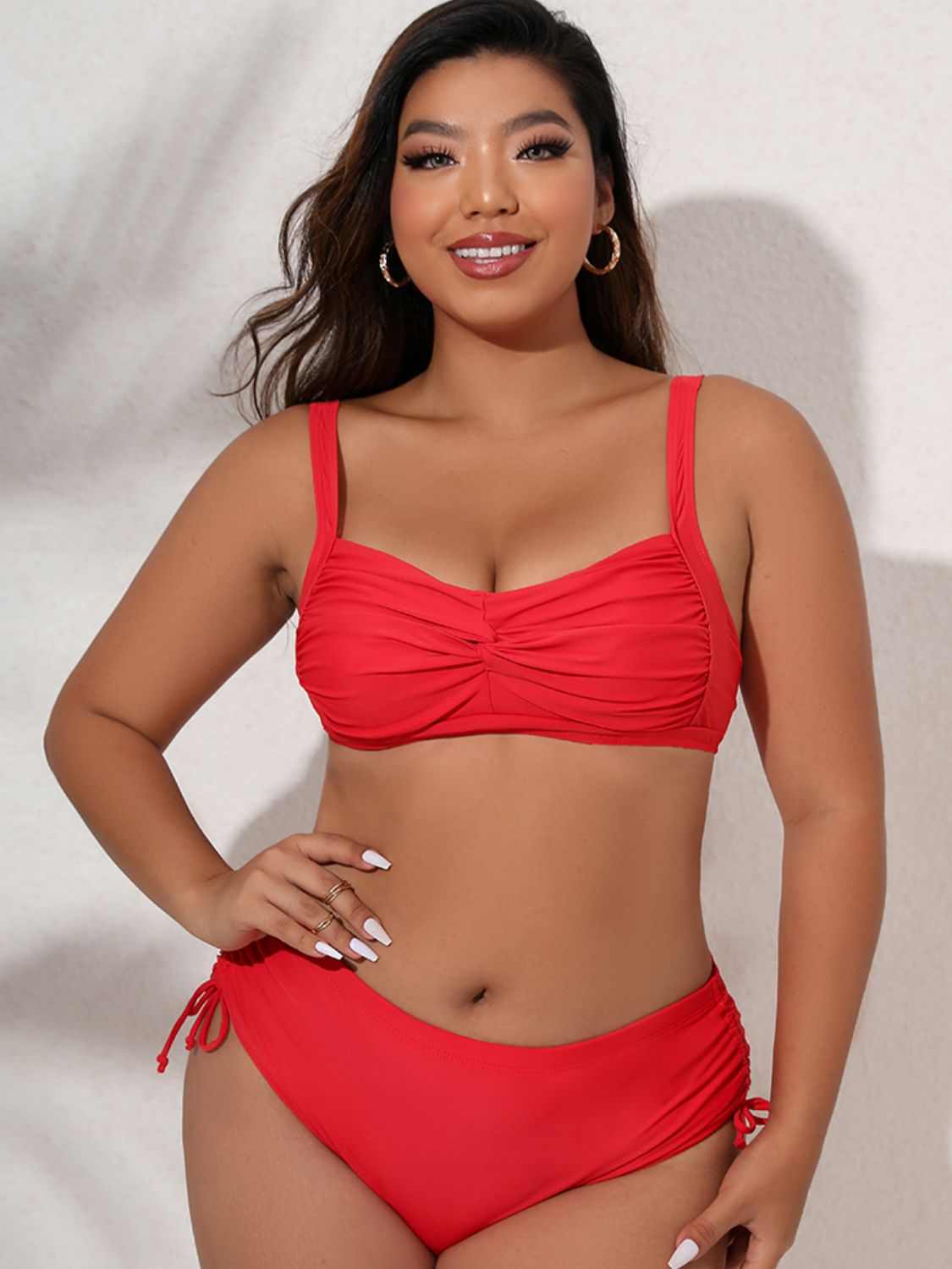 Plus Size Twist Front Tied Bikini Set