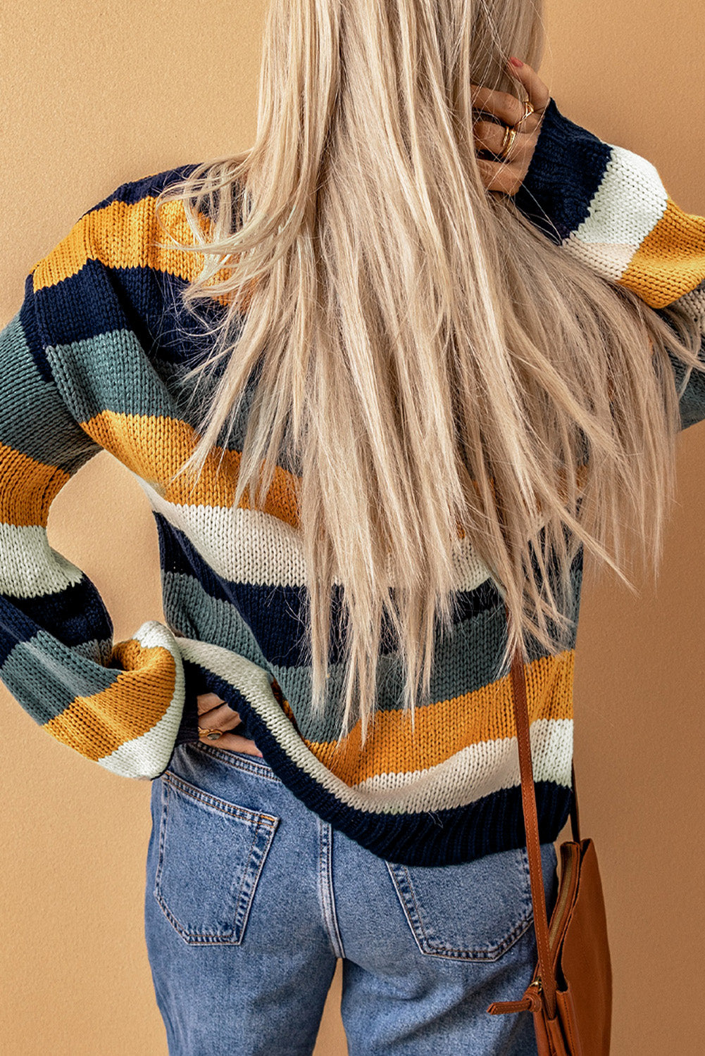 Striped Dropped Shoulder Knitted Pullover Sweater