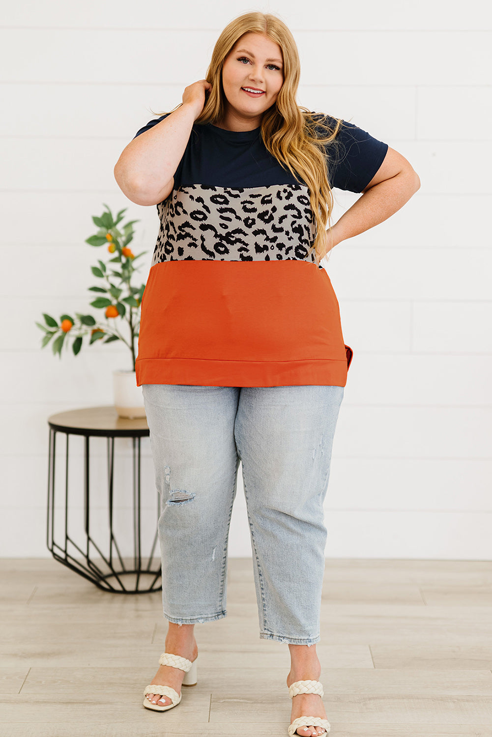 Plus Size Leopard Color Block T-Shirt