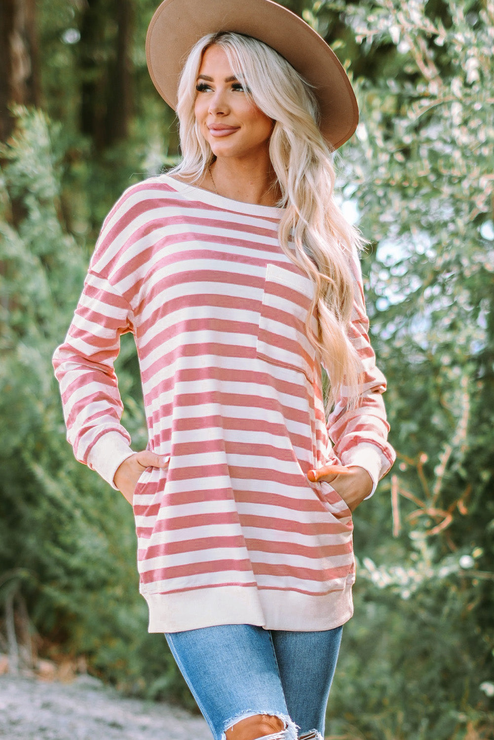 Striped Dropped Shoulder Longline Top