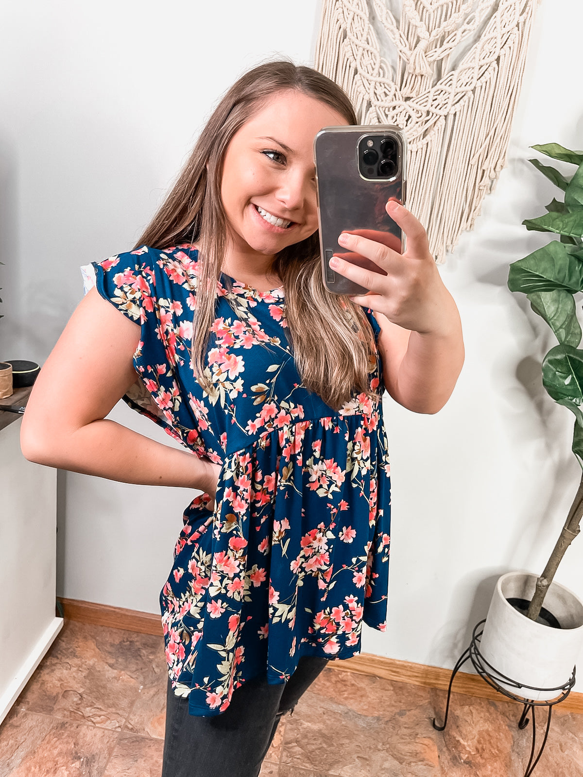 Navy Ruffle Floral Short Sleeve Babydoll