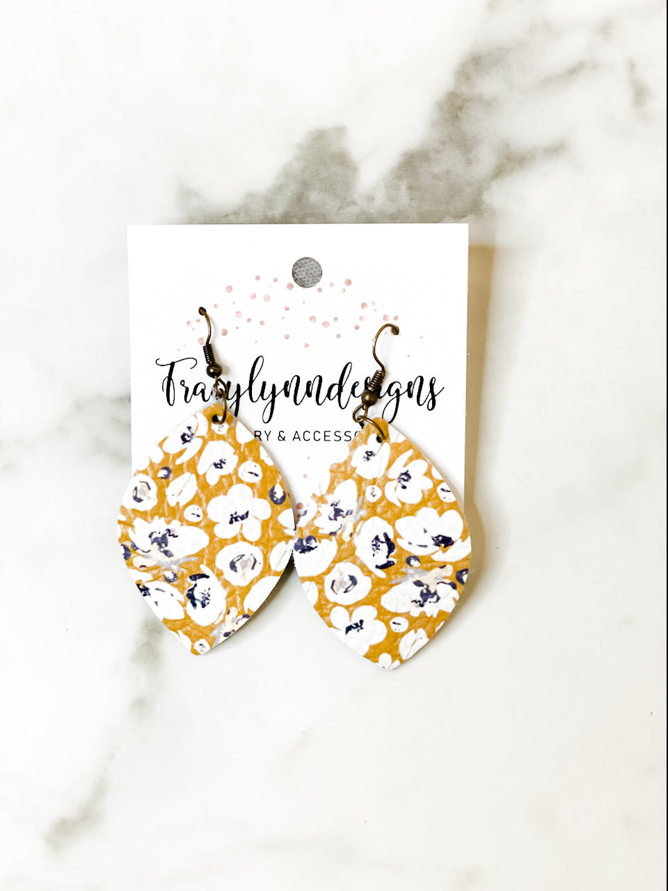 Mustard & Navy Floral, Mustard Small Pear Earrings