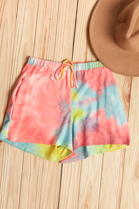 Multi Tie Dye Relaxed Elastic Draw String Shorts