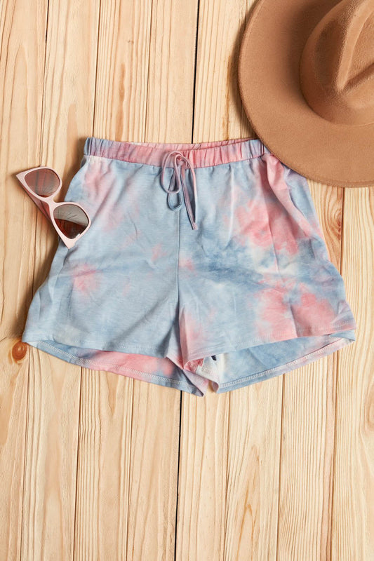 Blue Tie Dye Relaxed Elastic Draw String Shorts