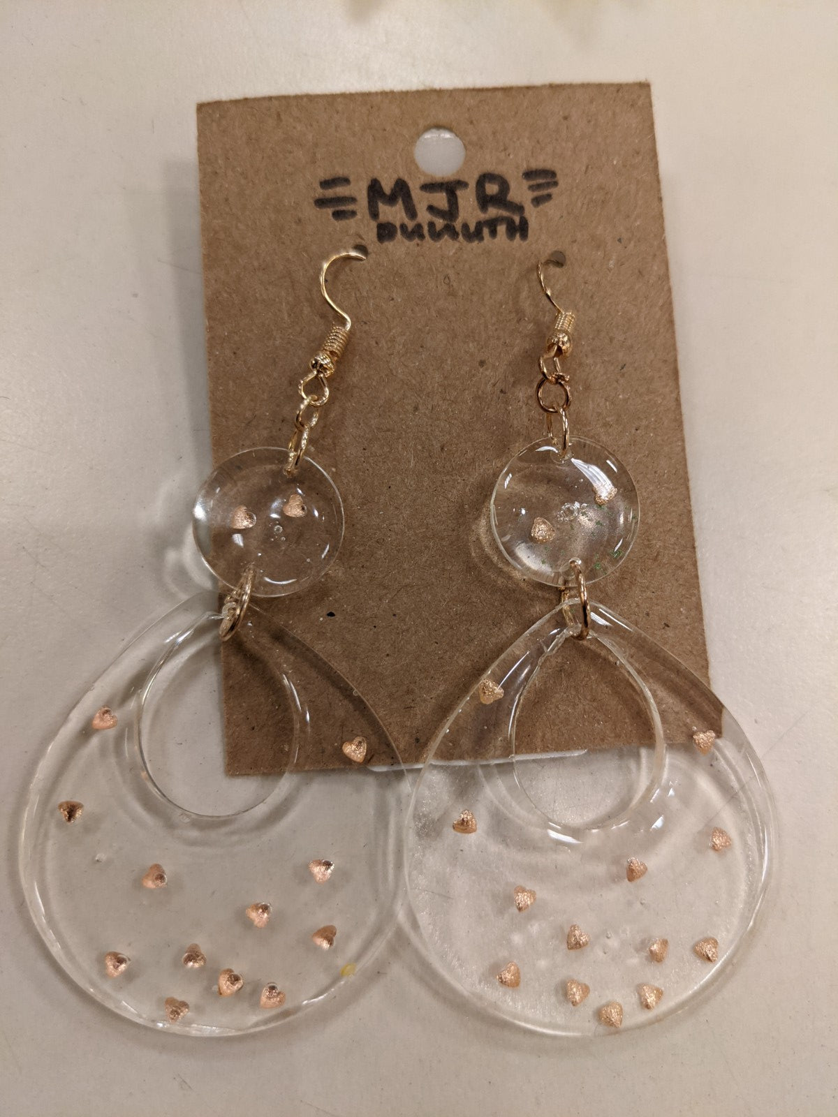 MJR Resin Teardrop w/ Hearts Earrings DULUTH