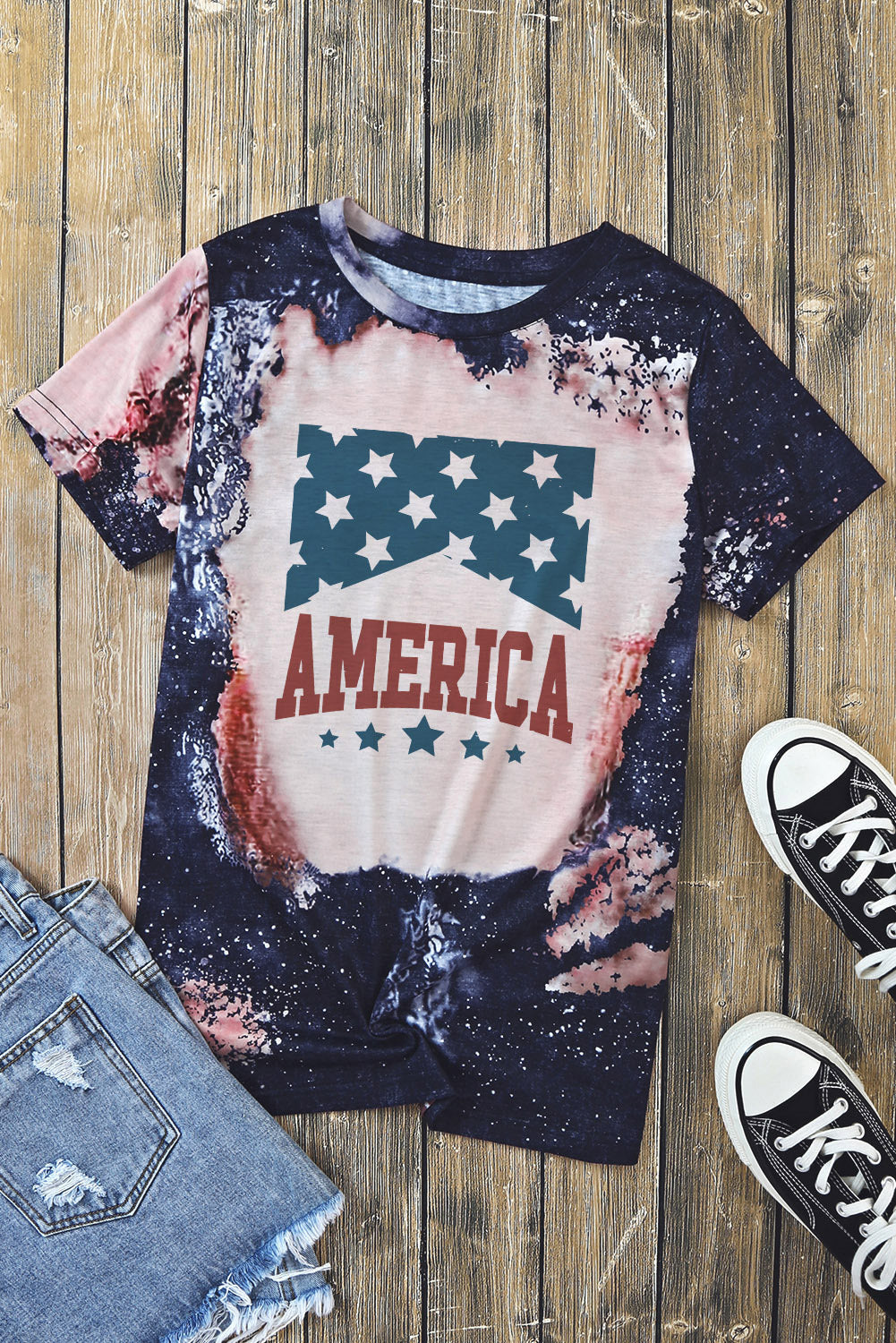 Printed AMERICA Graphic Round Neck Short Sleeve Tee