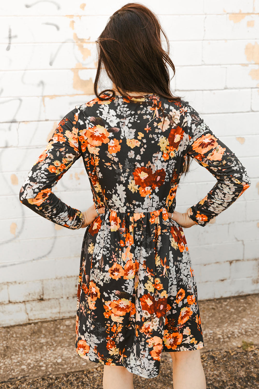 Floral Print Scoop Neck Long Sleeve Dress