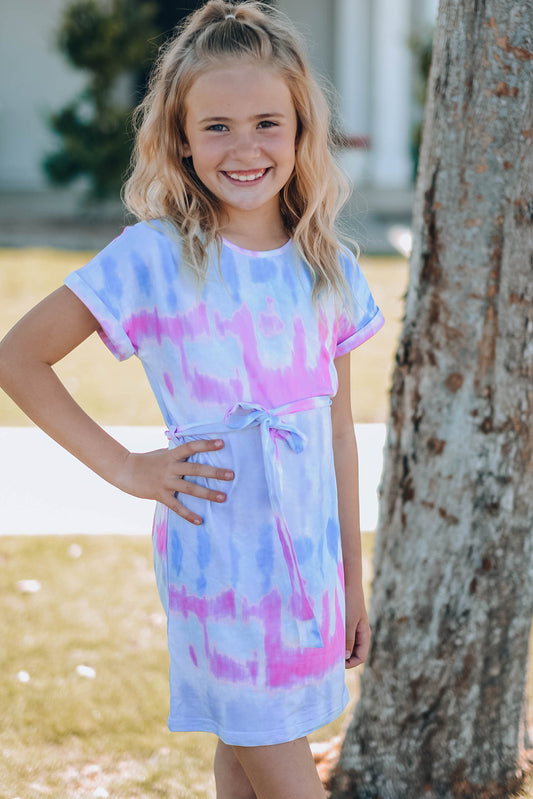 Girls Tie-Dye Belted T-Shirt Dress