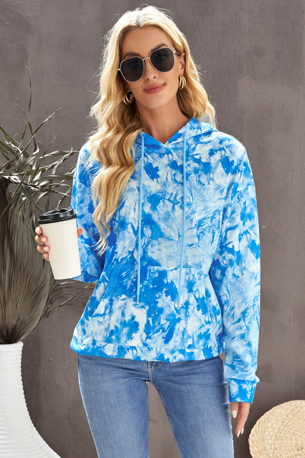 Tie-Dye Drawstring Hoodie with Pocket