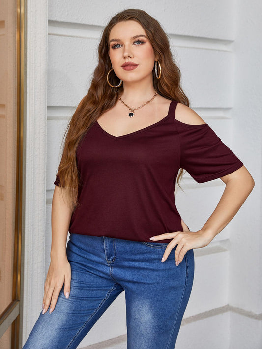 Plus Size V-Neck Cold-Shoulder Blouse