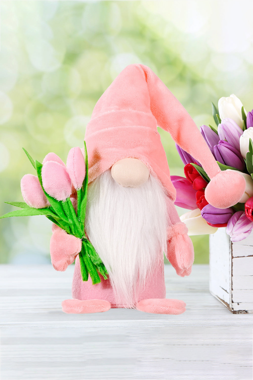 Standing Cute Plush Gnome with Tulip