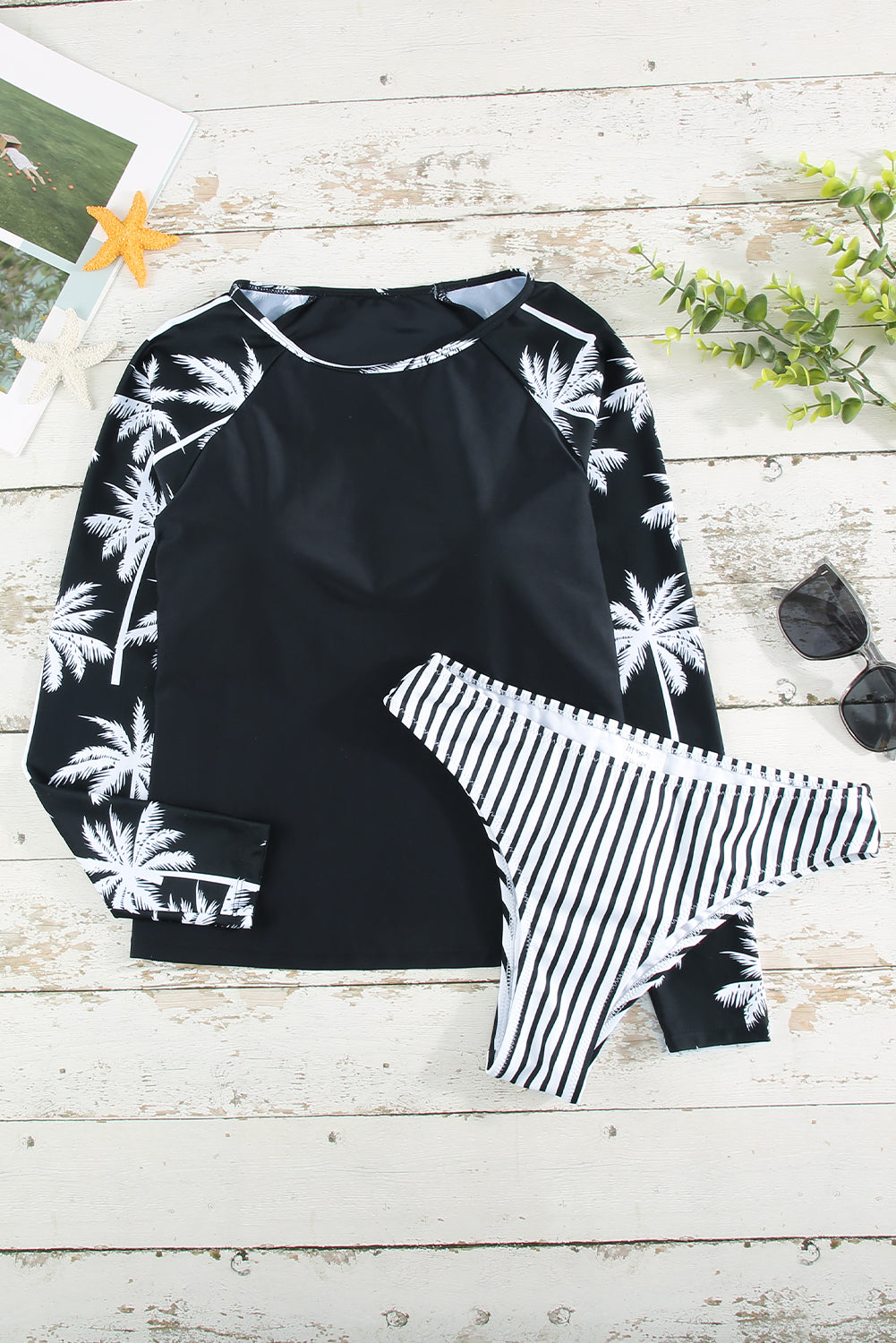 Printed Raglan Sleeve Two-Piece Rash Guard Set