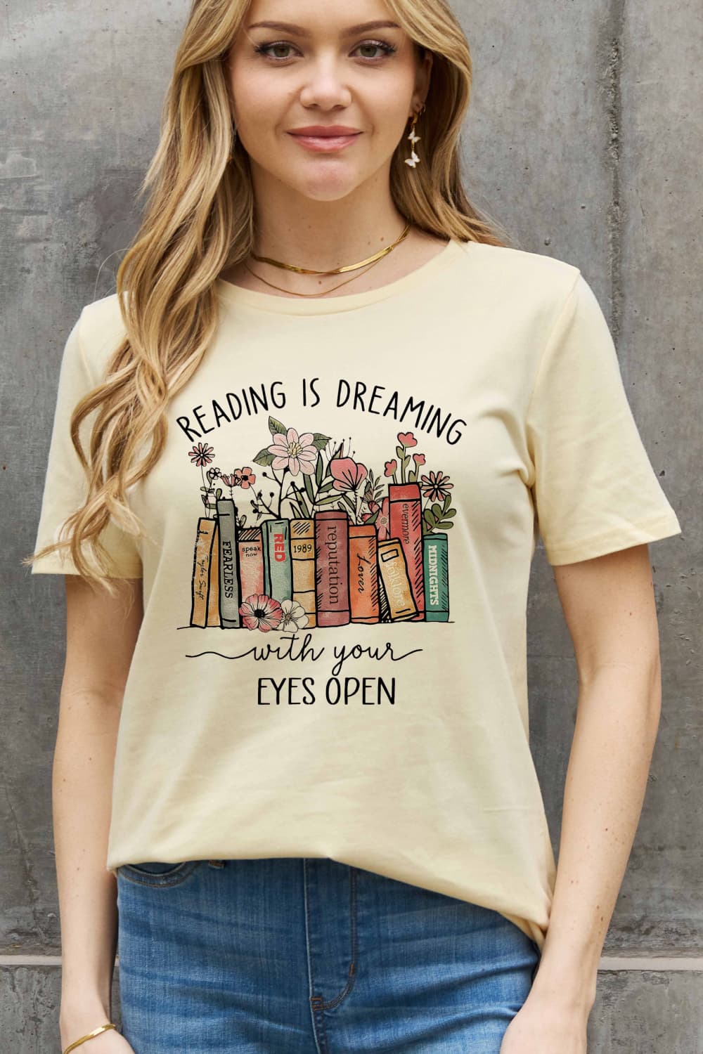 Simply Love Full Size READING IS DREAMING WITH YOUR EYES OPEN Graphic Cotton Tee