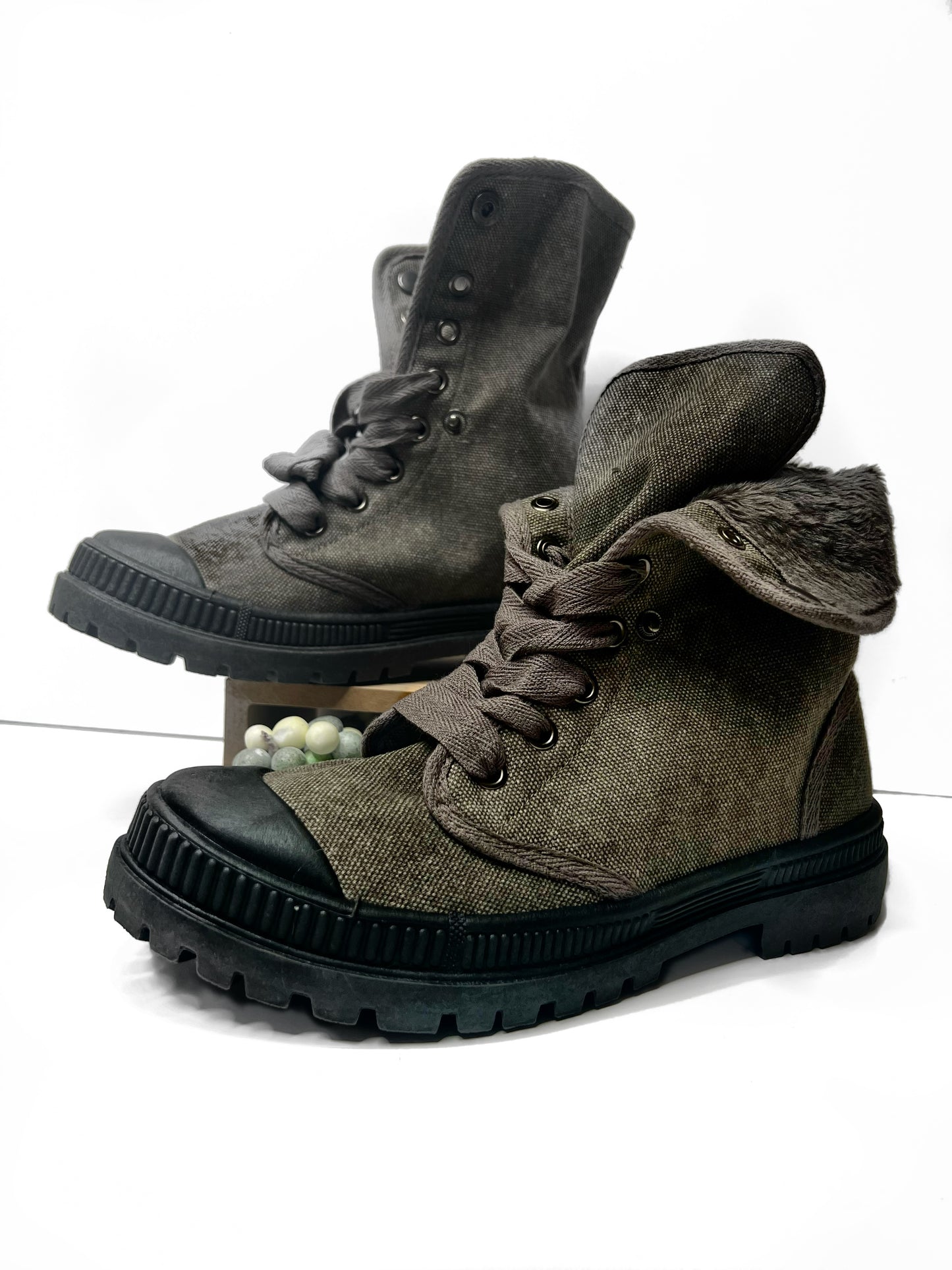 Grey In Charge Fuzzy Combat Boot