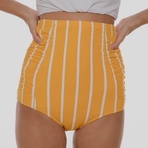 DULUTH Women's Yellow Stripe High Waisted Ruched Bottom