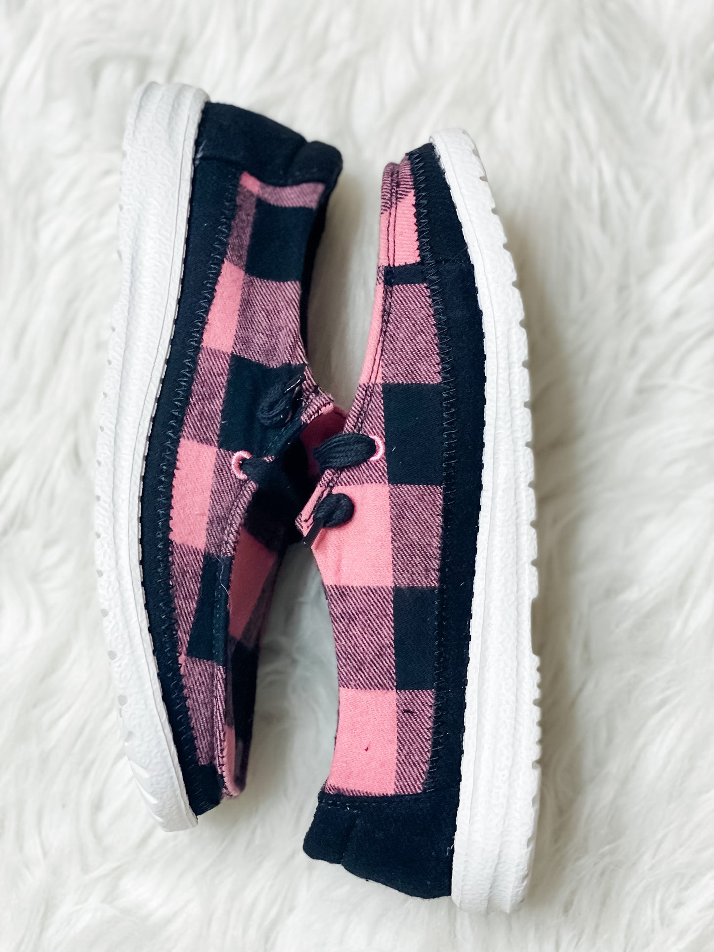 Pink Buffalo Plaid Slip-Ons