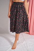 Black & Floral High-Waist Skirt