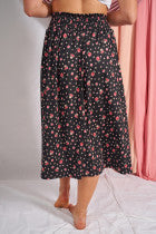 Black & Floral High-Waist Skirt