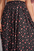 Black & Floral High-Waist Skirt